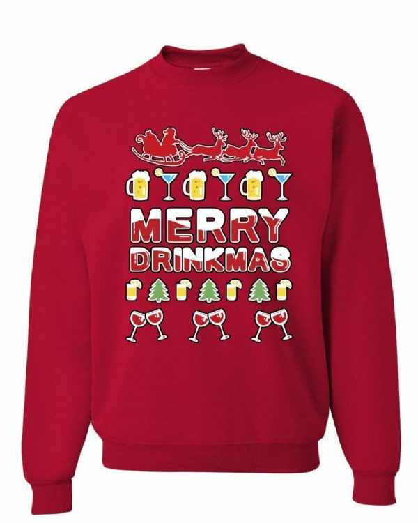 Merry Drinkmas Sweatshirt Santa Drinking Party Beer Christmas Sweatshirt Sweatshirt Red S