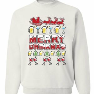 Merry Drinkmas Sweatshirt Santa Drinking Party Beer Christmas Sweatshirt Sweatshirt White S
