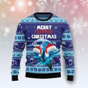 Merry Flippin Christmas Funny Dolphins 3D Sweater AOP Sweater Blue S