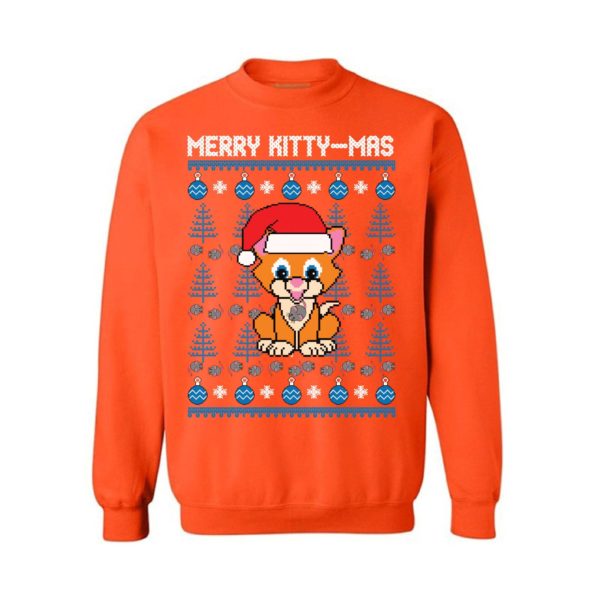 Merry Kitty-Mas Cute Cartoon Cat Christmas Sweatshirt Sweatshirt Orange S