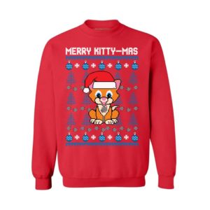 Merry Kitty-Mas Cute Cartoon Cat Christmas Sweatshirt Sweatshirt Red S