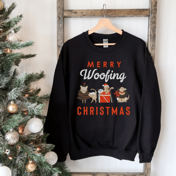 Merry Woofing Christmas Sweatshirt Dogs Pets Santa Ugly Christmas Sweatshirt Sweatshirt Black S