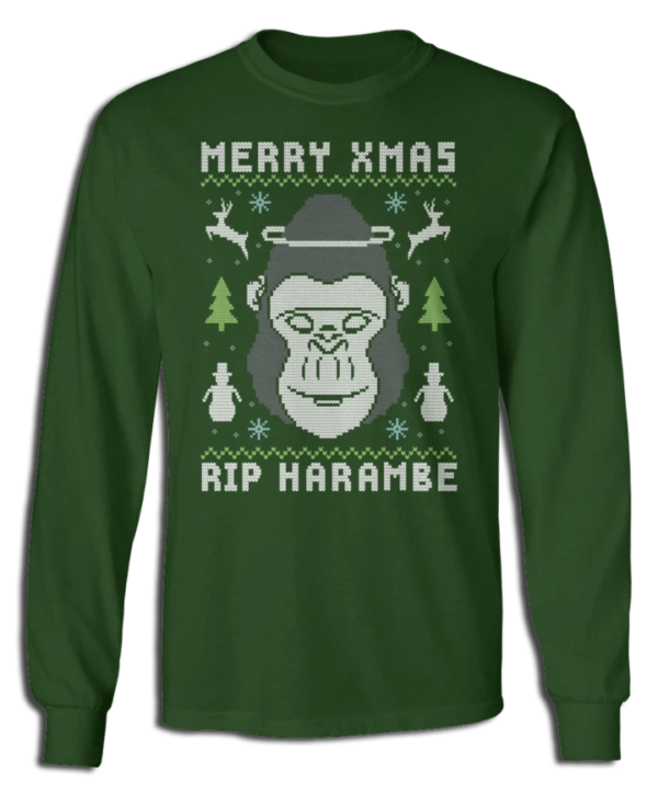 Merry X-Max Rip Harambe Christmas Sweatshirt Long Sleeve Forest Green S
