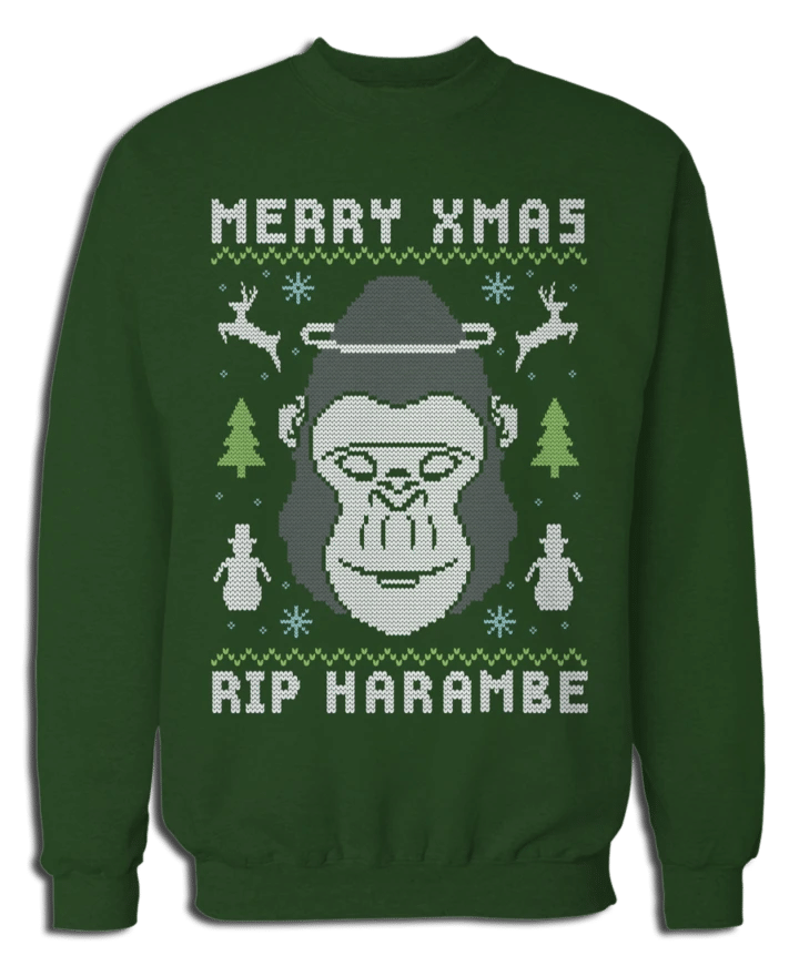 Merry X-Max Rip Harambe Christmas Sweatshirt Style: Sweatshirt, Color: Forest Green