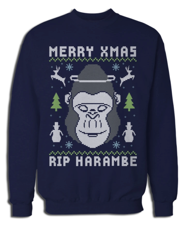 Merry X-Max Rip Harambe Christmas Sweatshirt Sweatshirt Navy S
