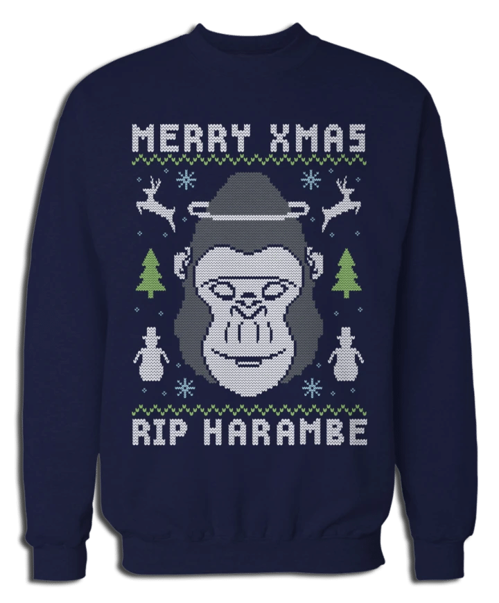 Merry X-Max Rip Harambe Christmas Sweatshirt Style: Sweatshirt, Color: Navy