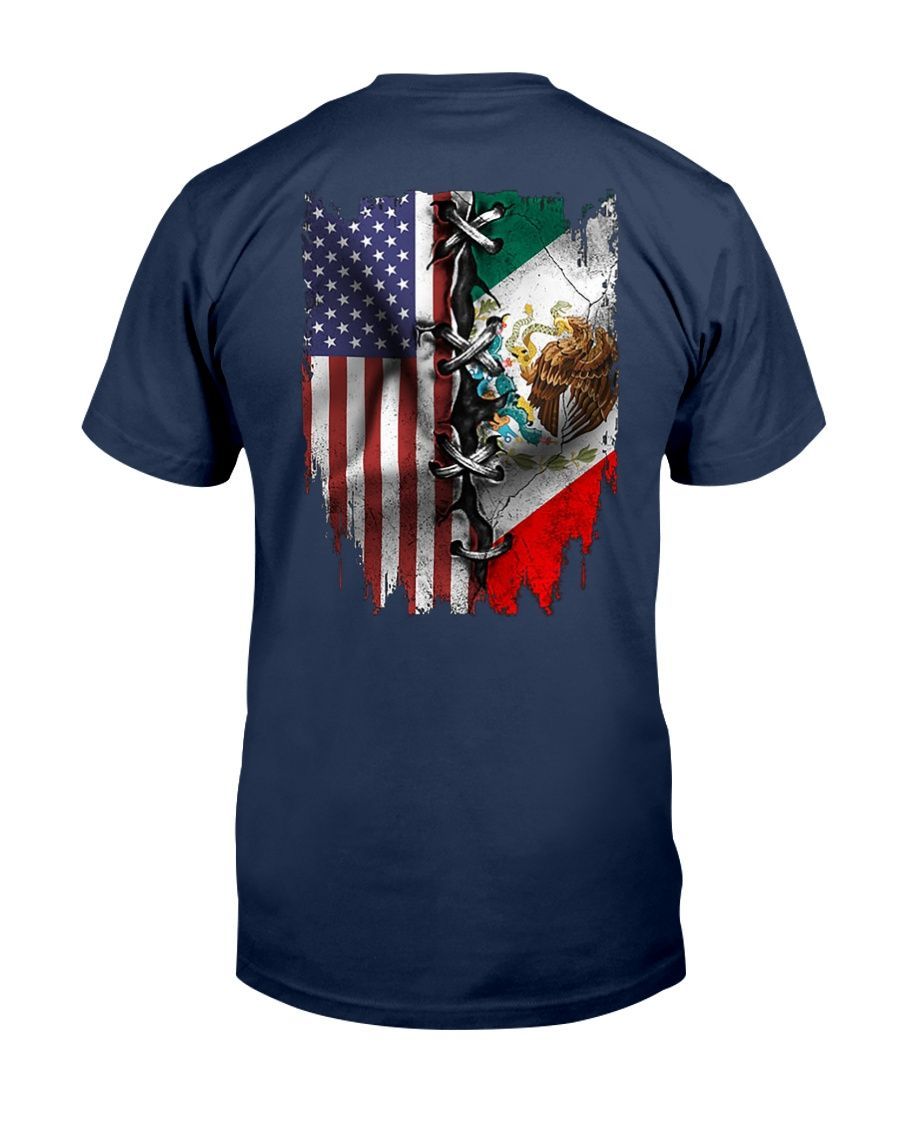 Mexican And American Flag Shirt Style: Classic T-Shirt, Color: J Navy