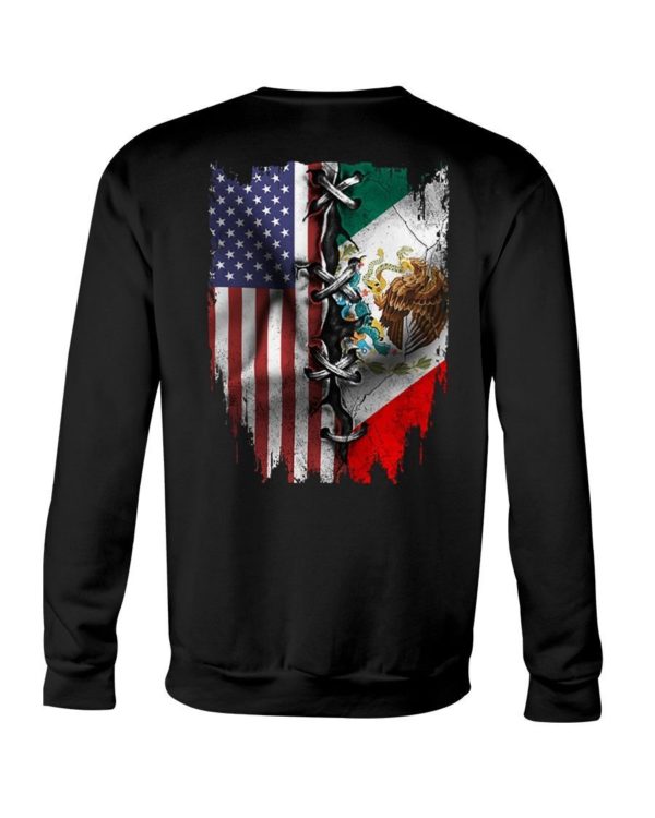 Mexican And American Flag Shirt Crewneck Sweatshirt Black S