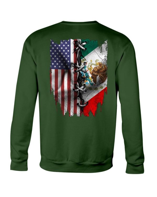 Mexican And American Flag Shirt Crewneck Sweatshirt Forest Green S