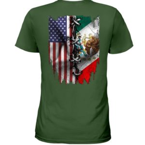 Mexican And American Flag Shirt Ladies T-Shirt Forest Green S
