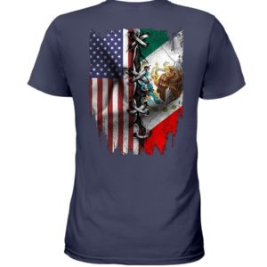 Mexican And American Flag Shirt Ladies T-Shirt Navy S