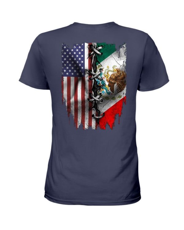 Mexican And American Flag Shirt Ladies T-Shirt Navy S