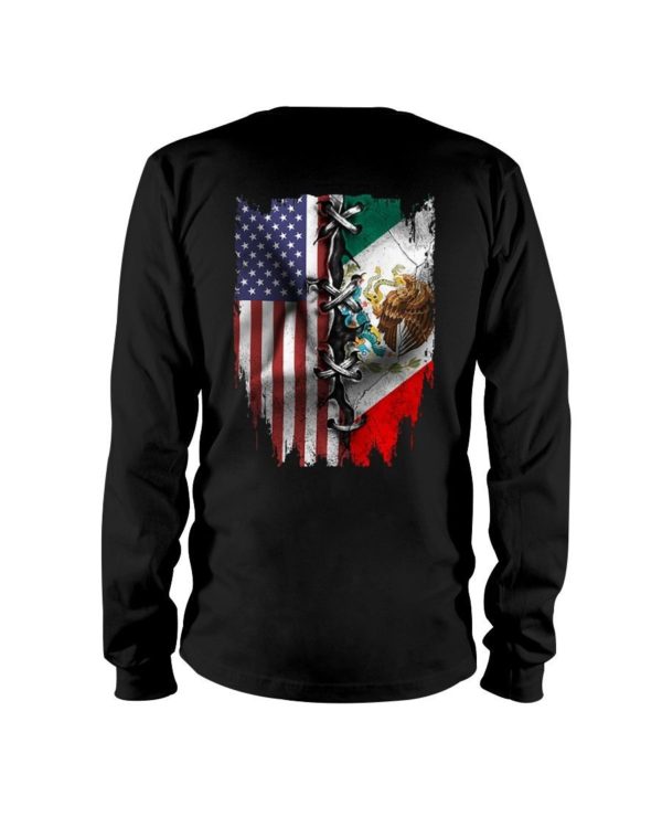 Mexican And American Flag Shirt Long Sleeve Tee Black S