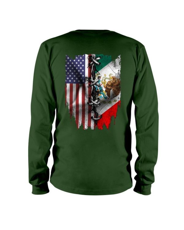 Mexican And American Flag Shirt Long Sleeve Tee Forest Green S