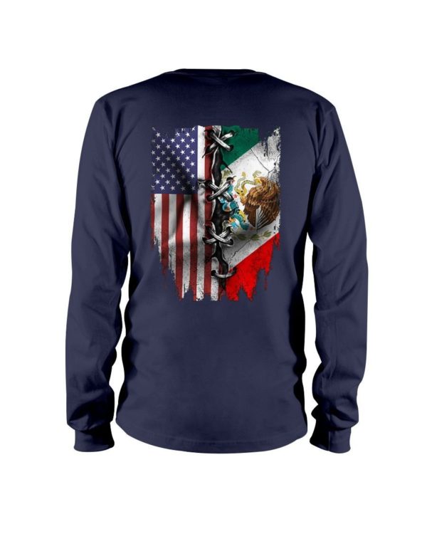 Mexican And American Flag Shirt Long Sleeve Tee Navy S