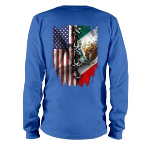 Mexican And American Flag Shirt Long Sleeve Tee Royal Blue S