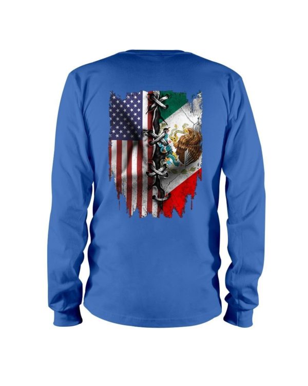 Mexican And American Flag Shirt Long Sleeve Tee Royal Blue S