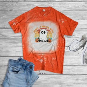 Moo I Mean Boo Ghost Cow Halloween Bleached T-Shirt Bleached T-Shirt Orange XS