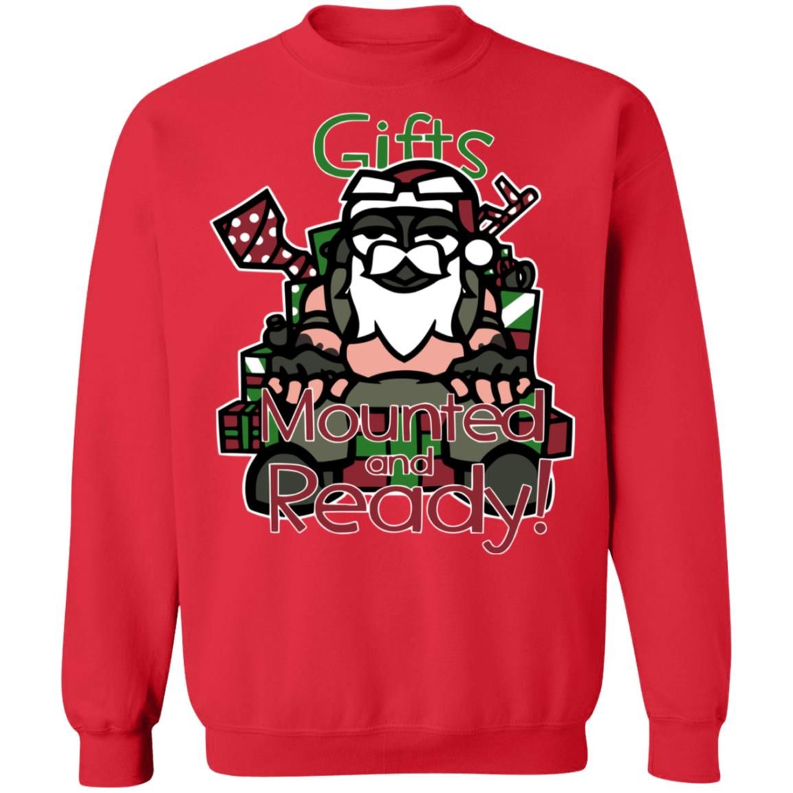 Mounted And Ready!  Car Gift Christmas Sweatshirt Style: Sweatshirt, Color: Red
