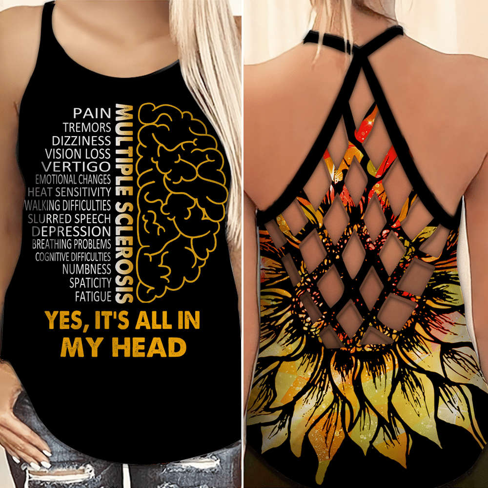 Multiple Sclerosis Awareness It's All In My Head Criss Cross Tank Top Style: Criss Cross Tank Top, Color: Black