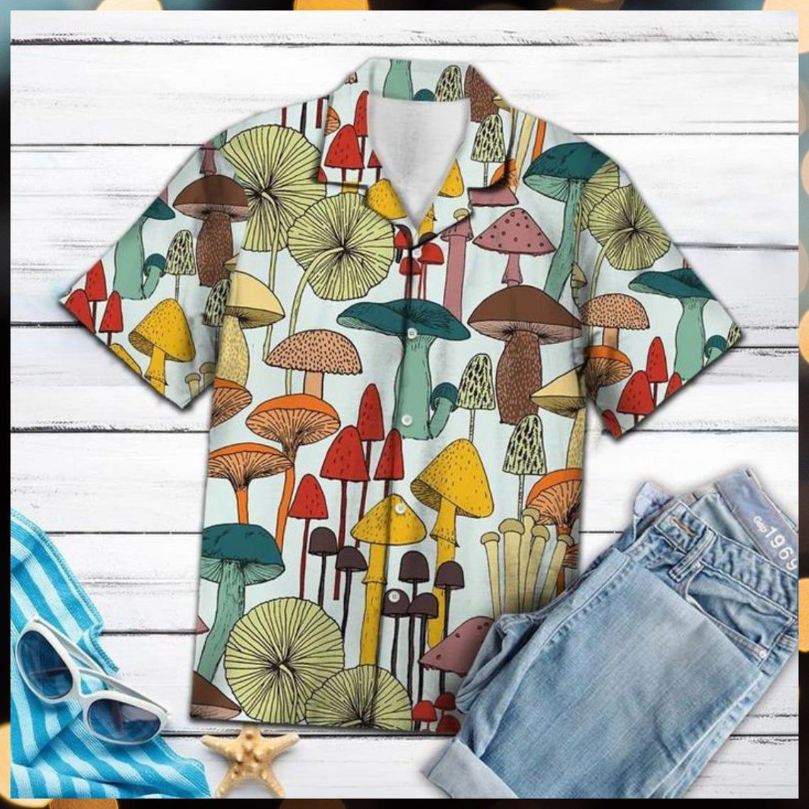Mushroom Tropical Hawaiian Shirt Style: Short Sleeve Hawaiian Shirt, Color: Sport Grey