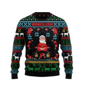 Namasleigh Santa Claus Yoga Christmas Sweater AOP Sweater Red S