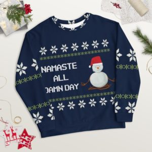 Namaste All Damn Day Yoga Snowman Christmas Sweater AOP Sweater Navy S