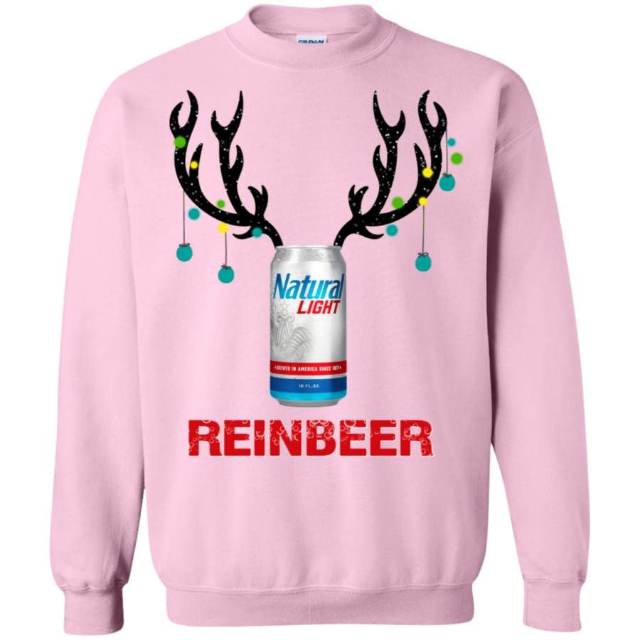 Natural Light Reinbeer Beer Lover - Reindeer Christmas sweatshirt Style: Sweatshirt, Color: Light Pink