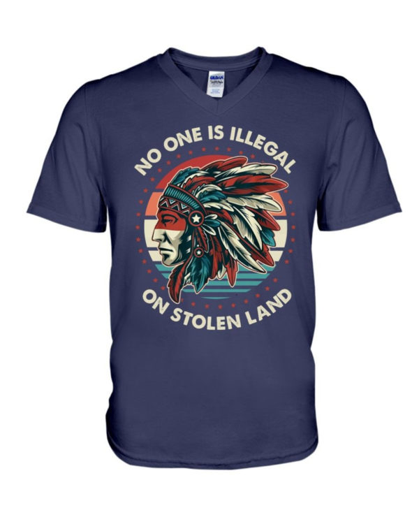 No One Is Illegal On Stolen Land Shirt V-Neck T-Shirt Navy S