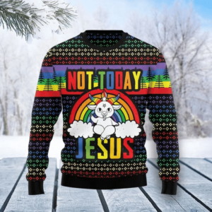 Not Today Jesus Ugly Unicorn LGBT Christmas Sweater AOP Sweater Black S