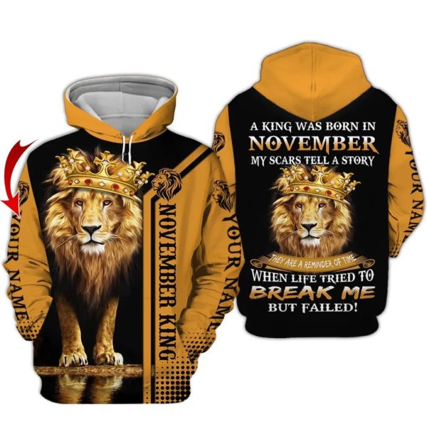 November Guy Lion King Personalized Name 3D All Over Printed Shirt 3D Hoodie Black S