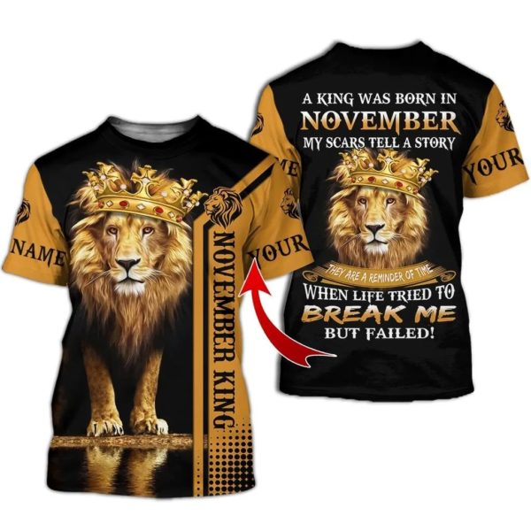 November Guy Lion King Personalized Name 3D All Over Printed Shirt 3D T-Shirt Black S
