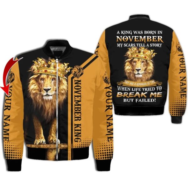 November Guy Lion King Personalized Name 3D All Over Printed Shirt Bomber Jacker Black S