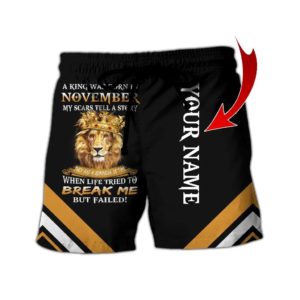 November Guy Lion King Personalized Name 3D All Over Printed Shirt Short-Pant Black S