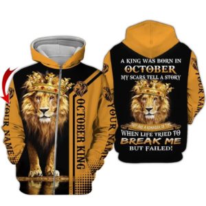 October Guy Lion King Personalized Name 3D All Over Printed Shirt 3D Zip Hoodie Black S