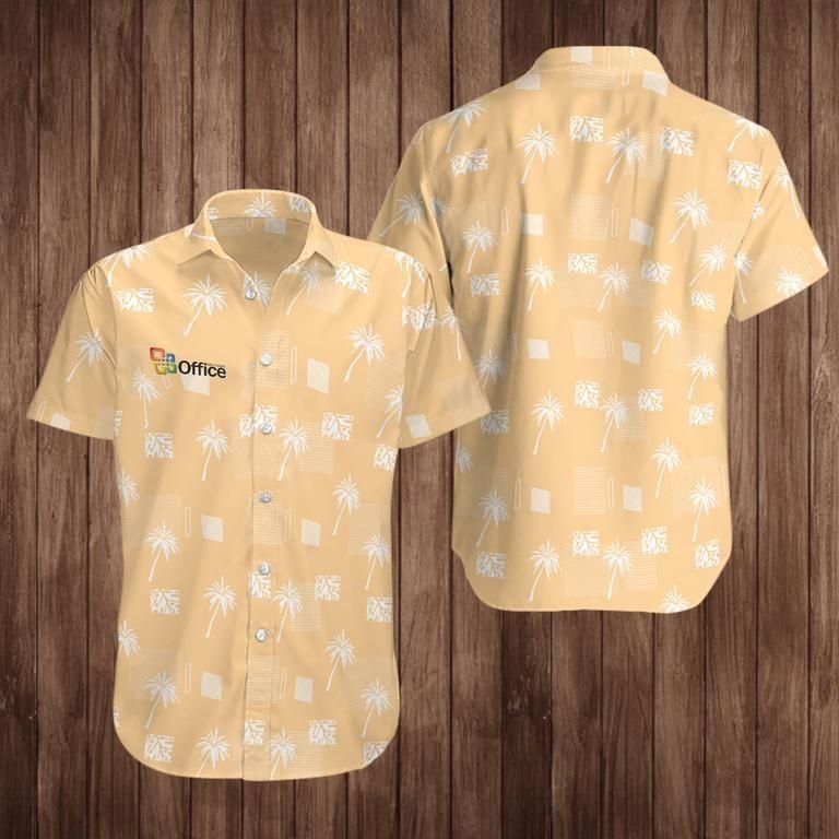 Office Hawaiian Button Shirt Size: S, Color: Orange