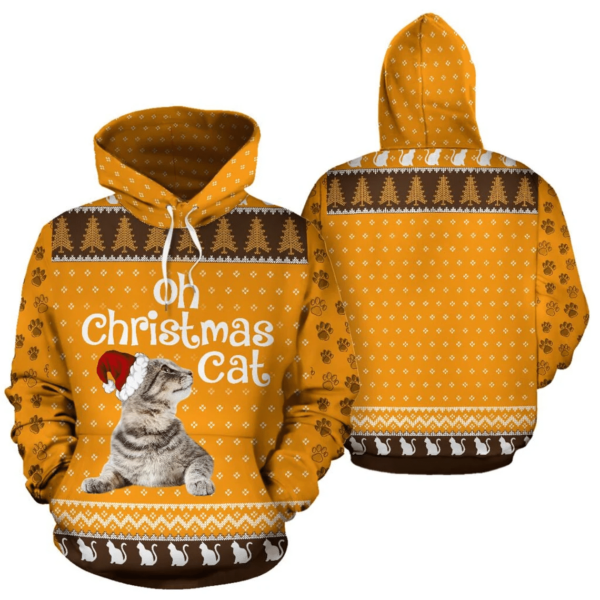 Oh Christmas Cat 3D All Over Print Hoodie 3D Hoodie Yellow S
