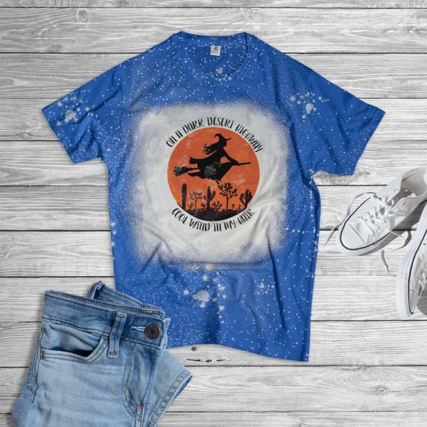 On A Dark Desert Hightway Cool Wind In My Hair Halloween Witch Bleached T-Shirt Bleached T-Shirt Royal XS