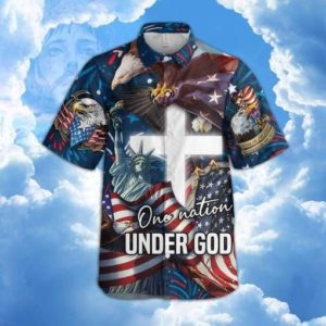 One Nation Under God Cross Eagle Jesus Hawaiian Shirt Short-Sleeve Hawaiian Shirt Navy S