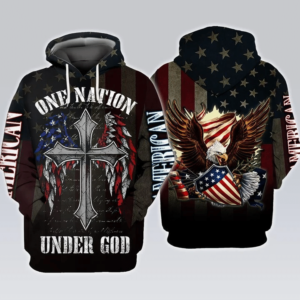 One Nation Under God Eagle USA Flag 3D Hoodie All Over Print 3D Hoodie Black S