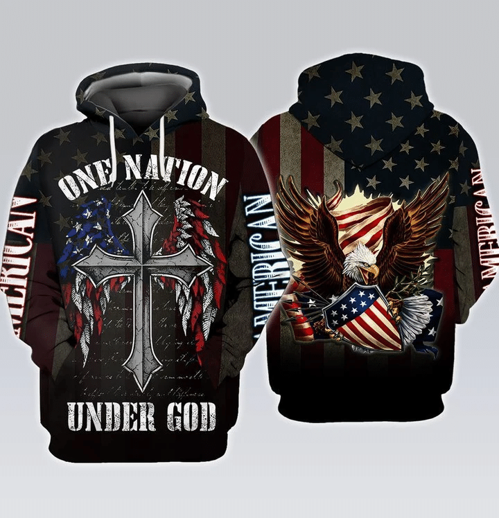 One Nation Under God Eagle USA Flag 3D Hoodie All Over Print Style: 3D Hoodie, Color: Black
