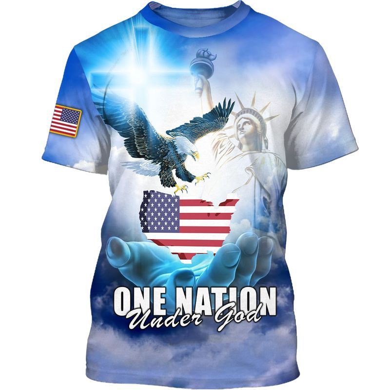 One Nation Under God Statue of Liberty & Eagle 3D All Over Print Shirt Style: 3D T-Shirt, Color: Royal