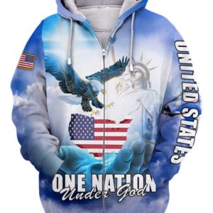 One Nation Under God Statue of Liberty & Eagle 3D All Over Print Shirt 3D Zip Hoodie Royal S