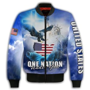 One Nation Under God Statue of Liberty & Eagle 3D All Over Print Shirt Bomber Jacker Royal S