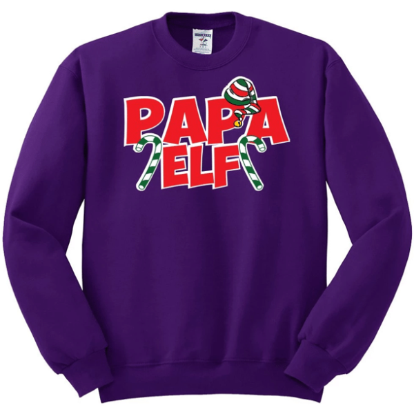 Papa Elf Christmas Sweatshirt Sweatshirt Purple S