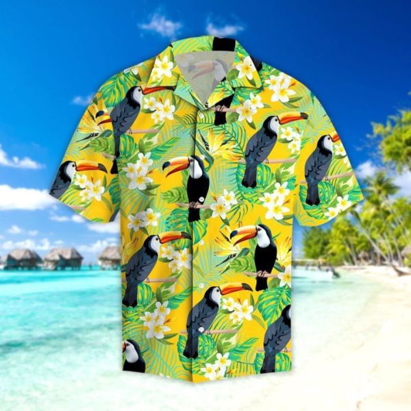 Parrots Tropical Leaves Hawaiian Shirt Short Sleeve Hawaiian Shirt Yellow S