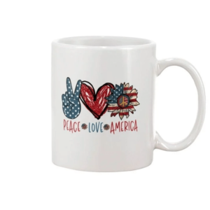 Peace Love America Hippie Sunflower US Flag 4th Of July Mug Ceramic Mug 11oz White