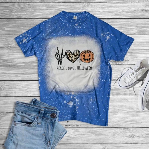 Peace Love Halloween Pumkin Bleached T-Shirt Bleached T-Shirt Royal Blue XS