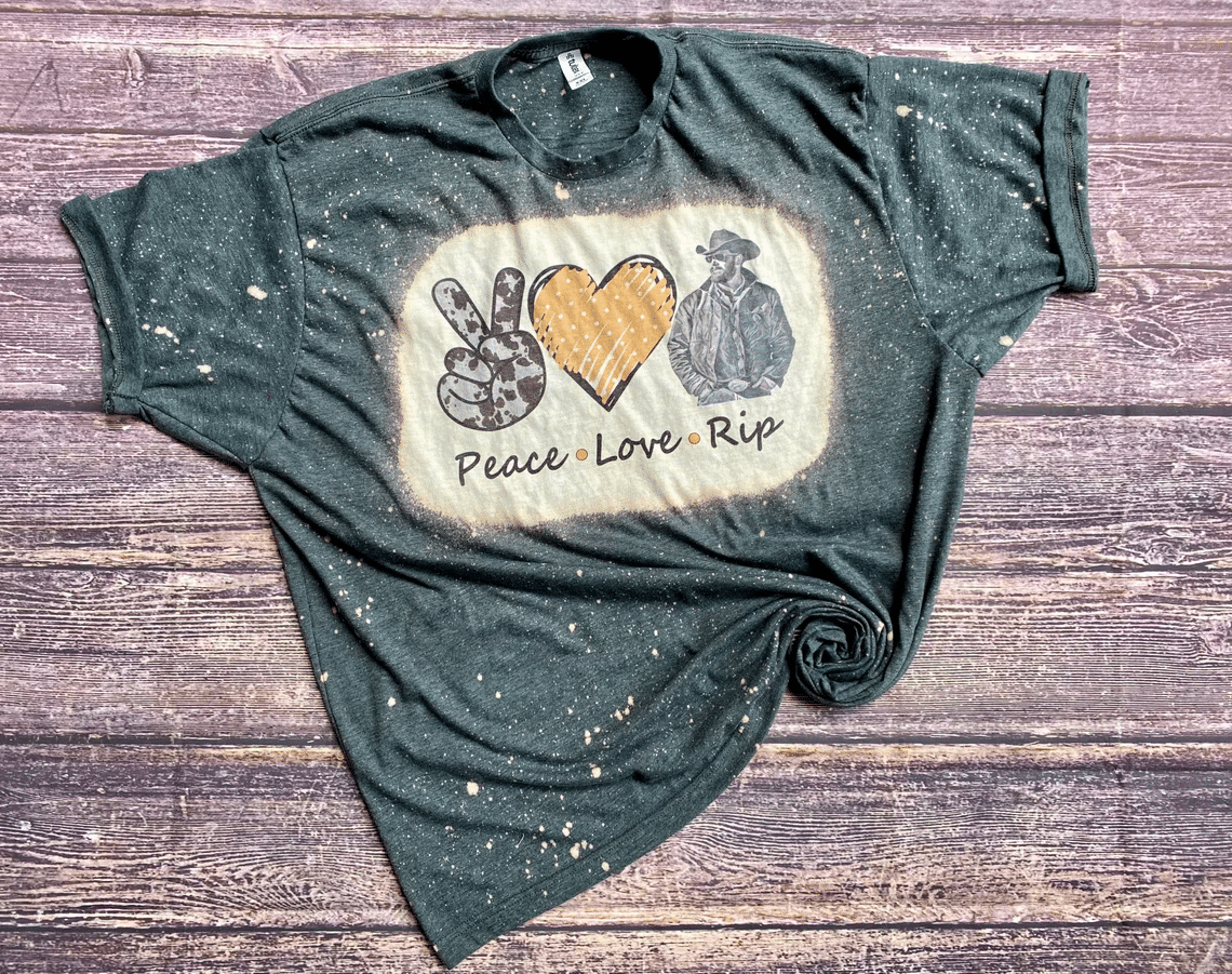 Peace Love Rip Wheeler Bleached Shirt Style: Bleached T-Shirt, Color: Deep Forest