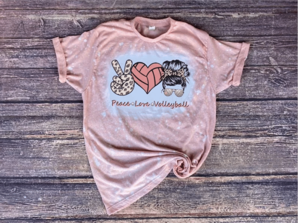 Peace Love Volleyball | Volleyball Messy Bun Lady Bleached Shirt Bleached T-Shirt Light Pink XS